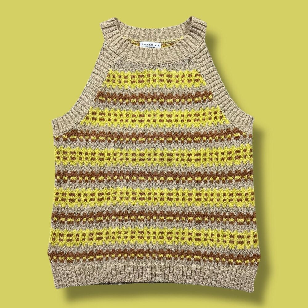 Anthropologie Current Air Sweater Vest Knit Top Sleeveless Cotton Blend Small